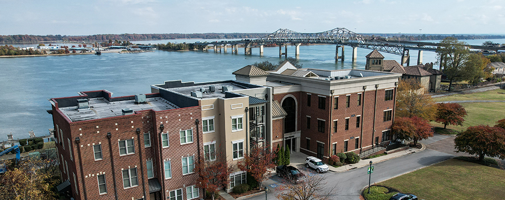 Image shows Gateway's Commercial office, as well as the Tennessee River and gorgeous Decatur bridge in the background.